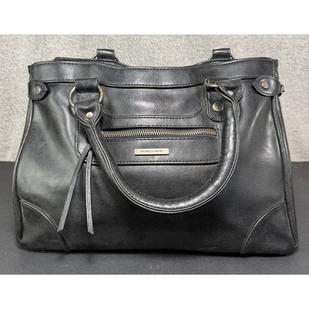Victoria's Secret Satchel Handbag Women Medium Black‎ Faux Leather Pink Lining